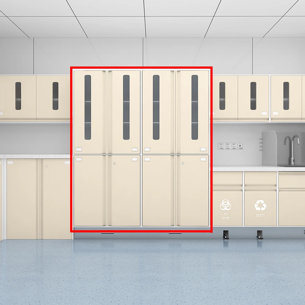 Stainless Steel Modern Hospital Storage Cabinet with 4 Doors and Glass Door Lock for School Home or Office Use 4