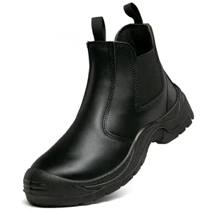 AU Safety Boots Chelsea No Lace Industrial Waterproof Leather Boots Breathable Black Men Steel Toe Price Fashion Safety Shoes