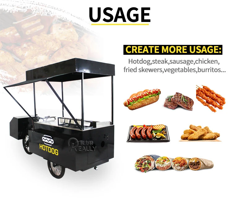 Oem Commercial Mobile Vending Cart Electric Hot Dog Tricycle 3 Wheel