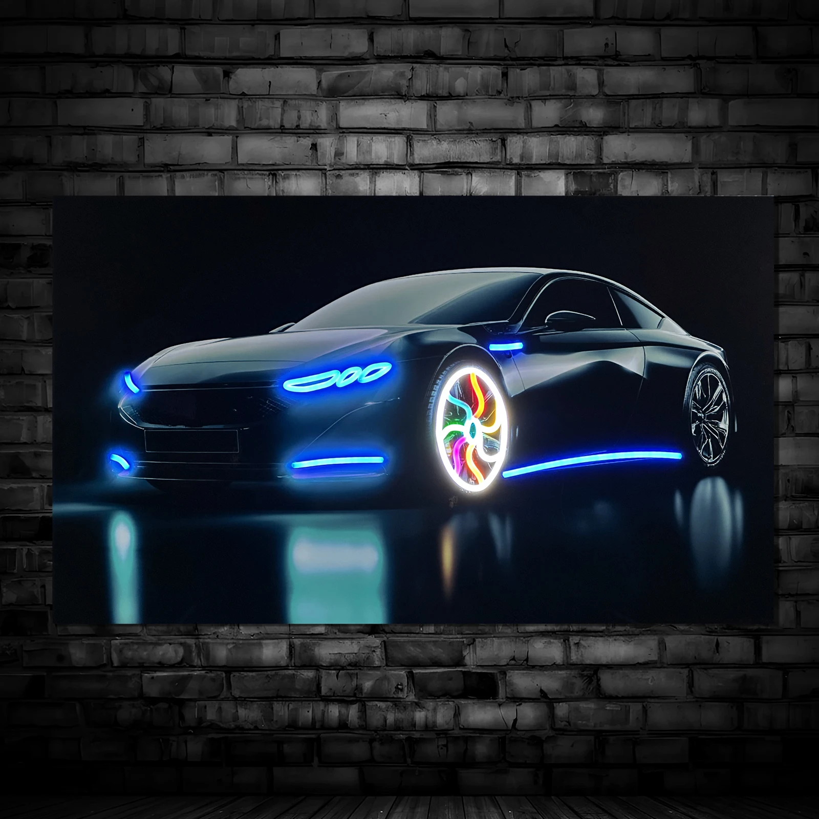 Illuminated Neon Poster Decor Custom LED Neon Wall Art Light Sign Modern Personalized Cyberpunk Style Car Lighting Tires Decor