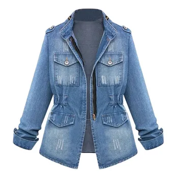 Wholesale Oversize Blue Casual Fashion Women Plus Size Jean Denim Jackets