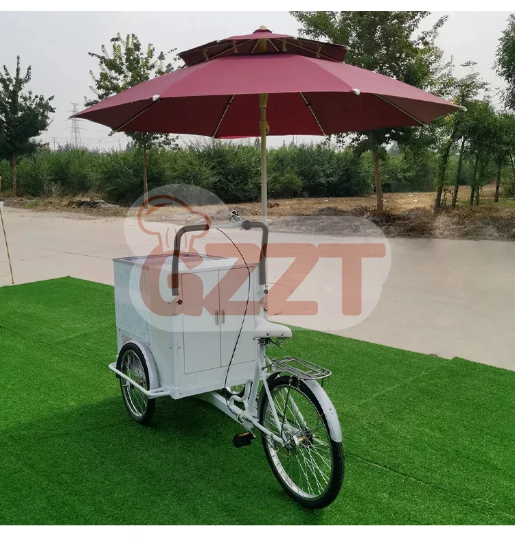 Wheel Electric Tricycle Ice Cream Bike Street Mobile Ice Cream Cart For Sale With Umbrella