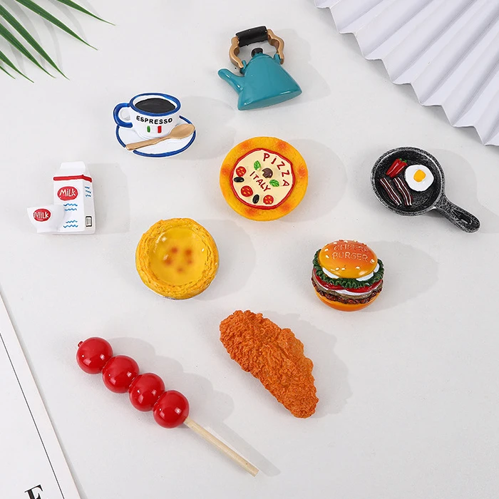 Magnetic Refrigerator Paste Sticky Notes Bread Machine Tomato Egg Pan Teapot Burger Fridge Magnet Metal Milk Model Custom Plush
