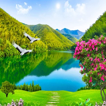 thumbnail image 2 of Fleece Photo Wallpaper – Mountains Lake Landscape Panoramic 3D Effect – XXL, Removable, Paste Included – WALLARENA 2 of 4
