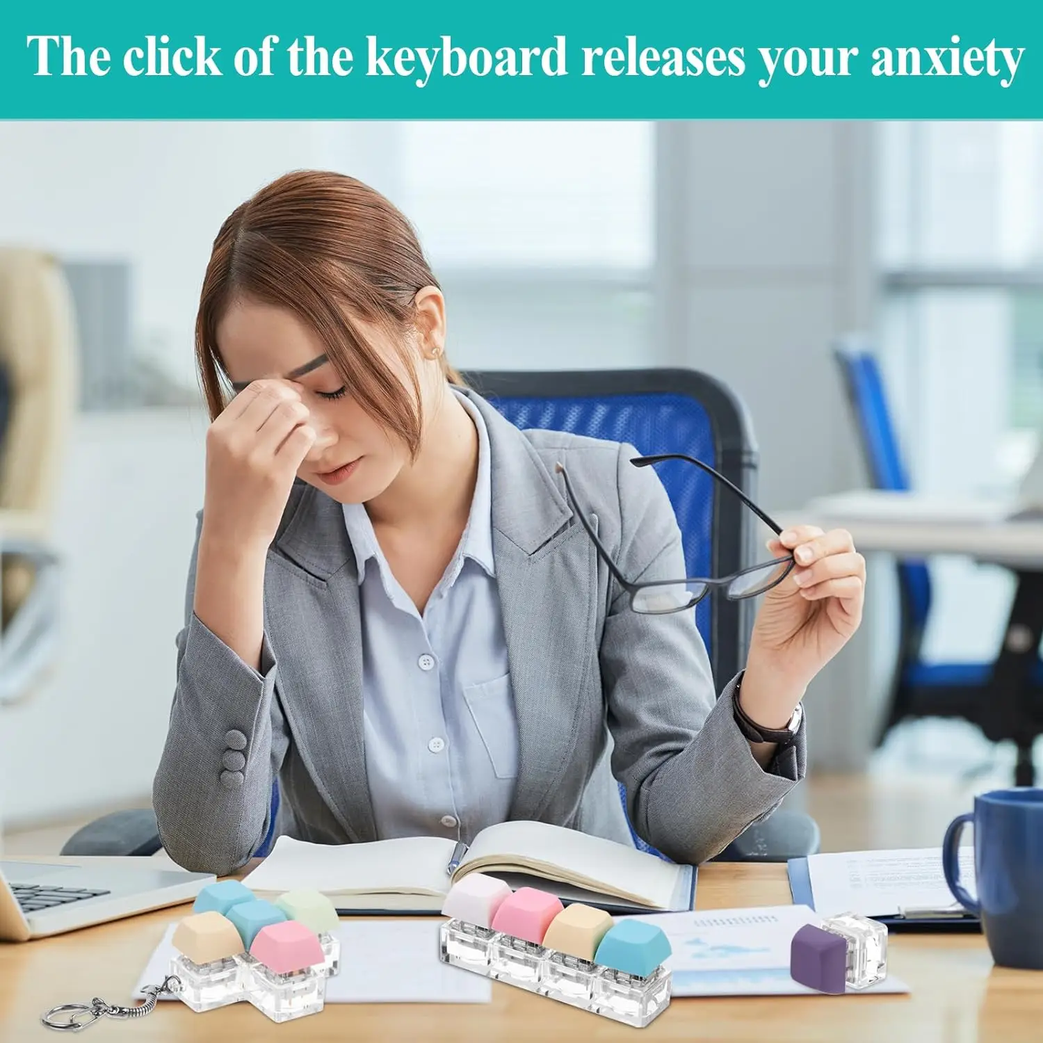 Square Shape Keyboard Fidget Keychain – Decompression Toys, Clicker ...