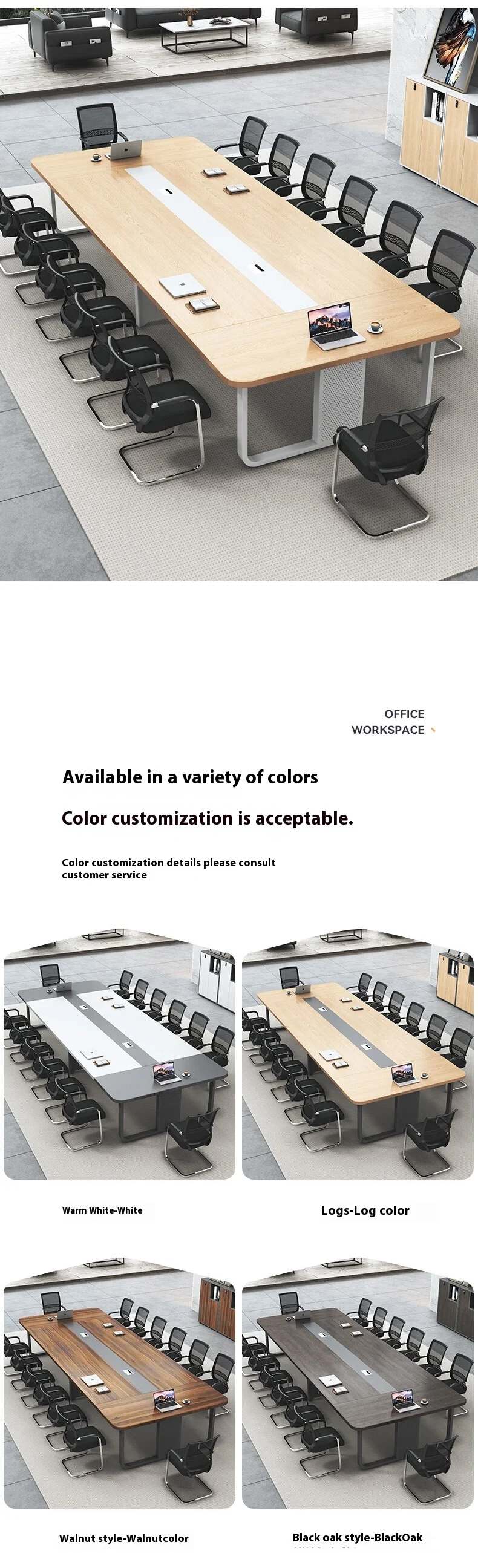 Modern Wood Panel Office Furniture Desk Set for Conference Room Boardroom Table and Meeting Tables with Comfortable Chairs