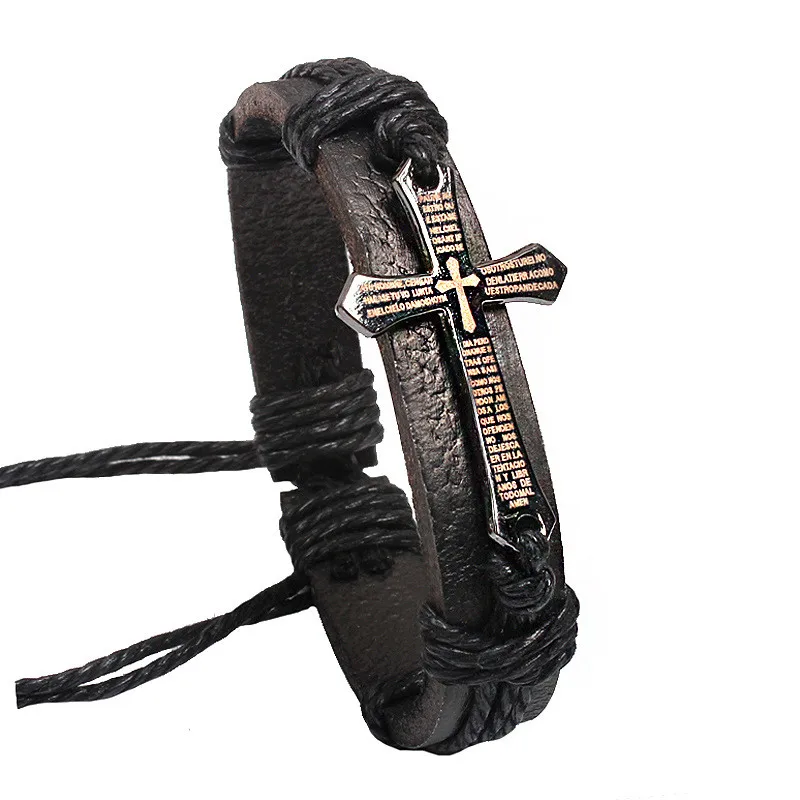 Wholesale Fashion Christian Leather Cross Alloy Bracelet