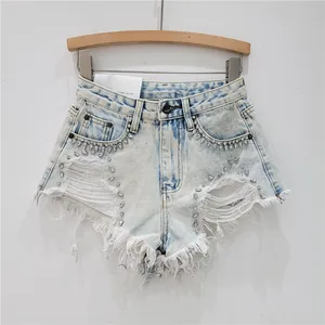 2024 Summer Elegant Shorts Lady Tassel Beading High Waist Wide Leg Denim Shorts Female Casual Shorts Jeans for Women Clothing