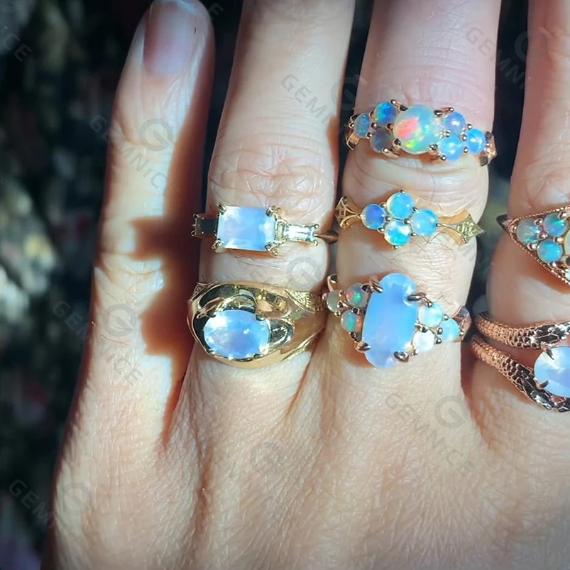 Gemnel Statement 925 Sterling Silver Minimalist 18k Gold Custom Opal