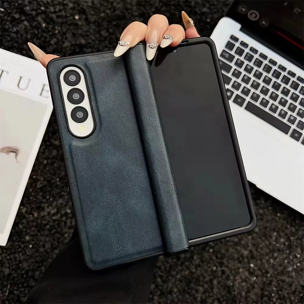 product retro business comfortable touch pu leather phone case full protection hinge shockproof cover for samsung galaxy z fold 7 6 5-4