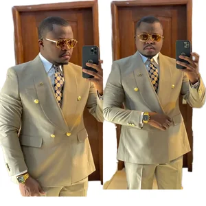 Bridalaffair Single Breasted Plus Size Breathable Polyester/Cotton Luxury Tuxedo Groom Suit Men 2-Piece Jacket & Pant Set