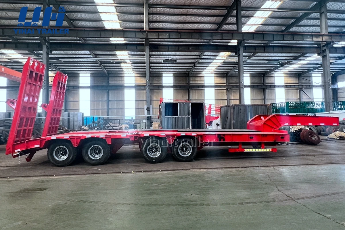 Yihai Extension Type 40/60tons 14 To 20m Extensible Low Bed Lowbed Semi Trailer For Logistics