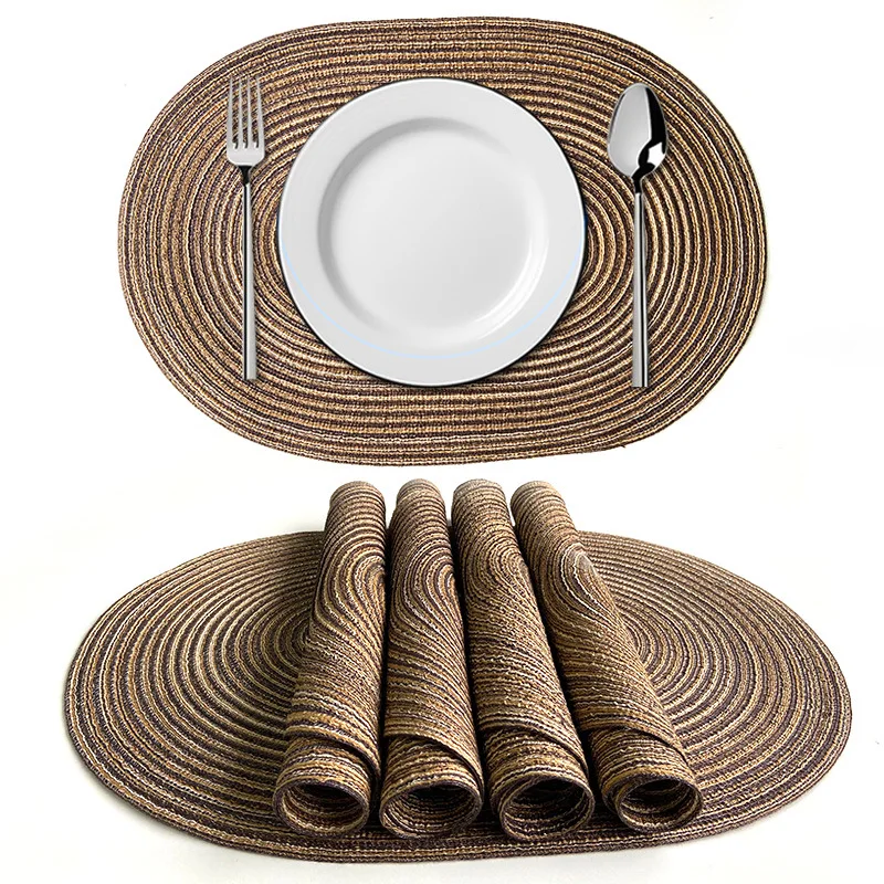 Inyahome Natural Heat-Resistant Plastic Kitchen Accessories-Oval Braided Woven Placemats aperçu 11