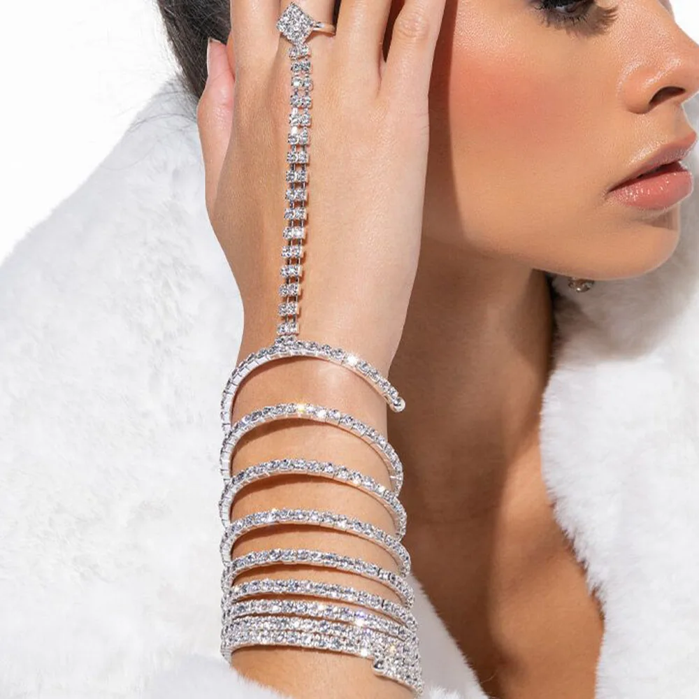 Quick Selling Crystal Bracelet Multi Layer Crystal Glitter Elastic Finger Chain Cool Wind Bracelet