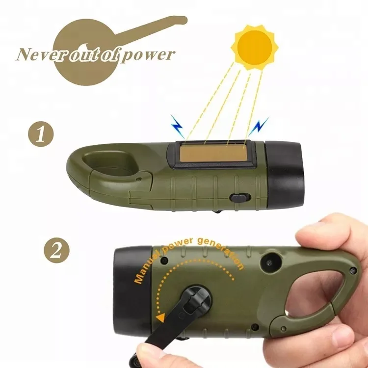 Emergency Hand Crank Dynamo Solar Flashlight Rechargeable LED Lamp for Outdoor Camping Hand Cranking Solar Powered Flashlight