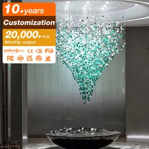 Manufacture Mulit Color Crystal Stone Drop Pendant Lighting Hotel Villa Hall Mall Large Luxury Custom Project Long Chandelier
