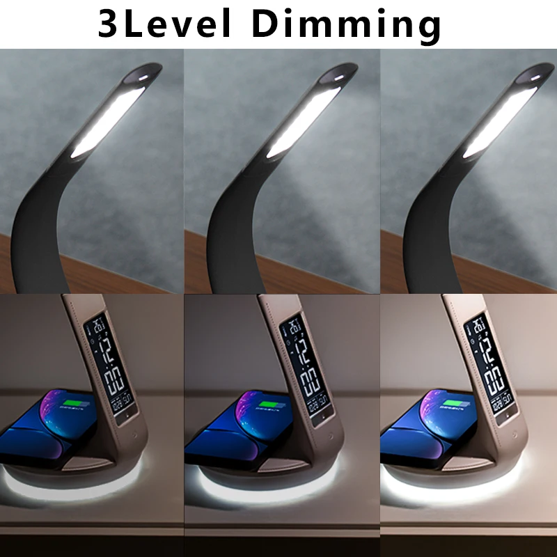 
Светодиодная настольная лампа, портативная и Гибкая Настольная лампа U8Q с имитацией кожи и ЖК-дисплеем, с календарем и температурой 