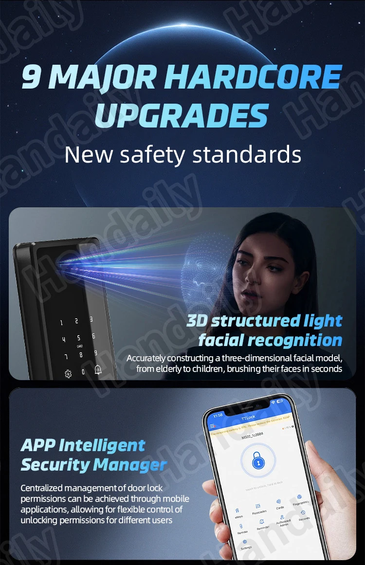 handaily palm face recognition smart lock tuya wifi video monitoring intercom smart door lock with 6590 mortise s9-2