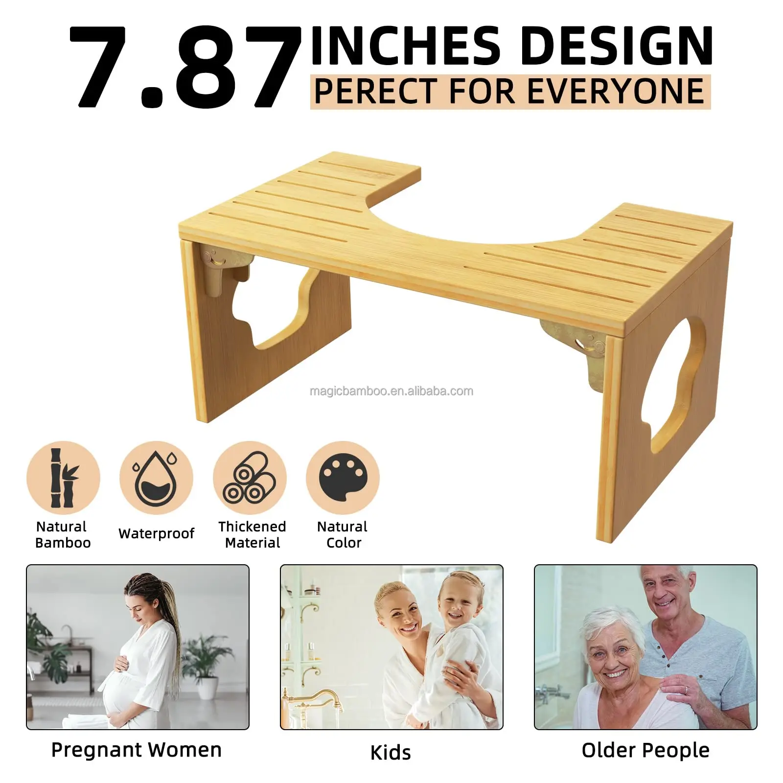 Bamboo Poop Stool Foldable Toilet Stool Squat Adult With Anti Slip