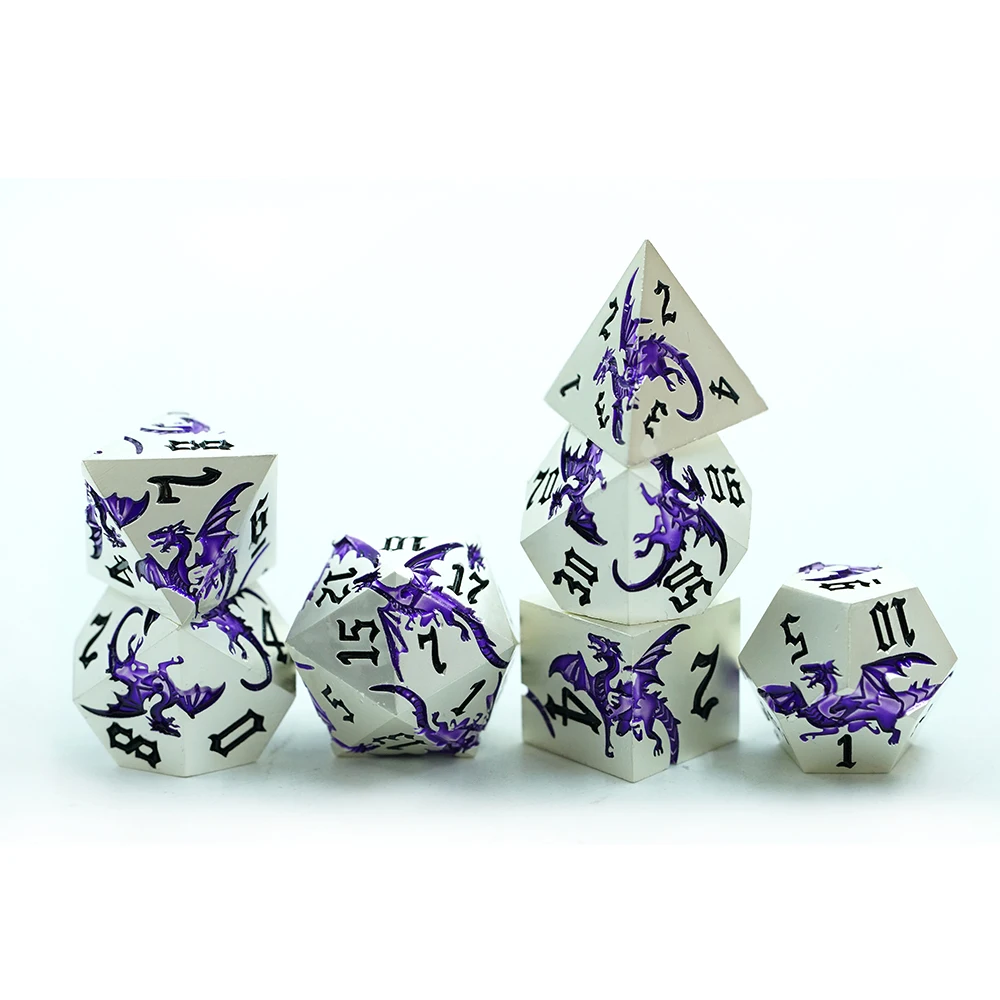 D&D 7피스 화이트 퍼플 드래곤 RPG 게임 주사위 세트 테이블탑 게임용 다면체 형태