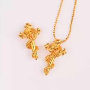New Trendy Chinese Style 18K Gold Staff Spirit Snake Pendant Necklace with Link Chain High-end