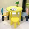 Yellow round table bench-yellow small back-grey powder sea blue