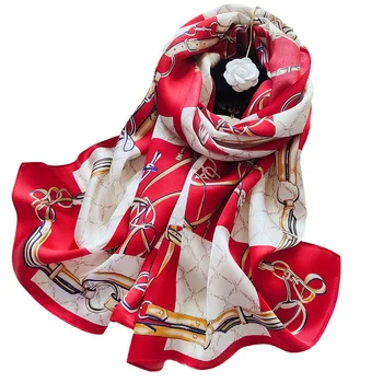 Silk Scarf Women Spring Autumn Thin Mom Style Middle-aged Shawl Versatile Long 100%  Silk
