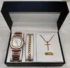 Reloj blanco rosa + accesorios dorados + caja