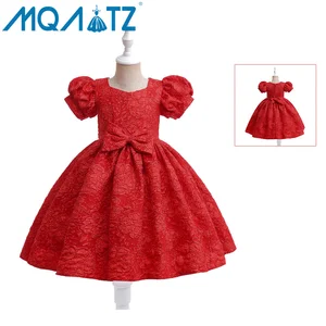 Elegant Girls Formal Wedding Party Dress Autumn Short-Sleeved Princess Style Lace Solid Woolen Fabric Children's Clothing Set