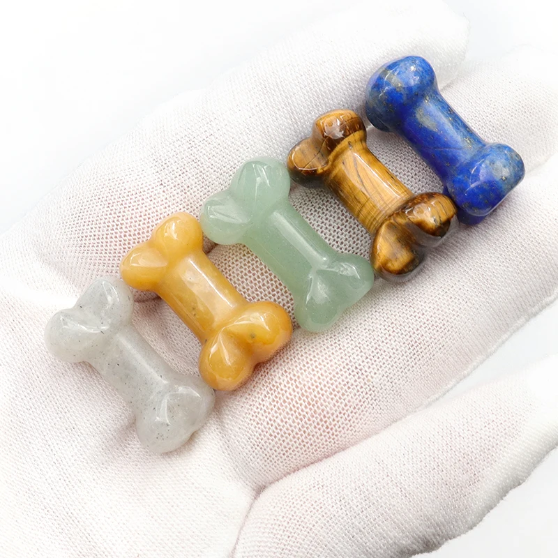 Natural Crystal Dog Bone Carving 1Inch Mini Healing Stone Figurine for Pet Memorial Home Decor Chakra Energy Protection Gift
