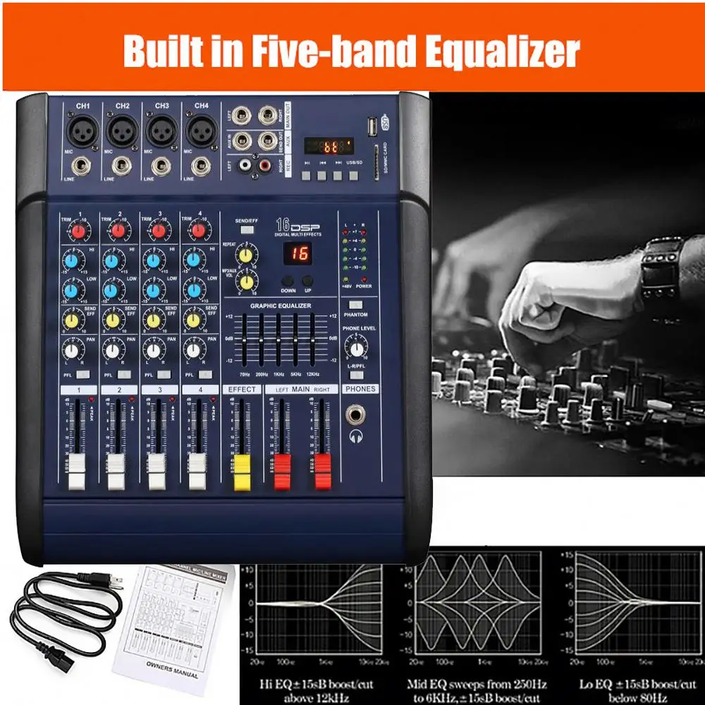 Professional 4 Channel Audio Mixer with power Amplifier For Studio Karaoke singing stage DJ performance