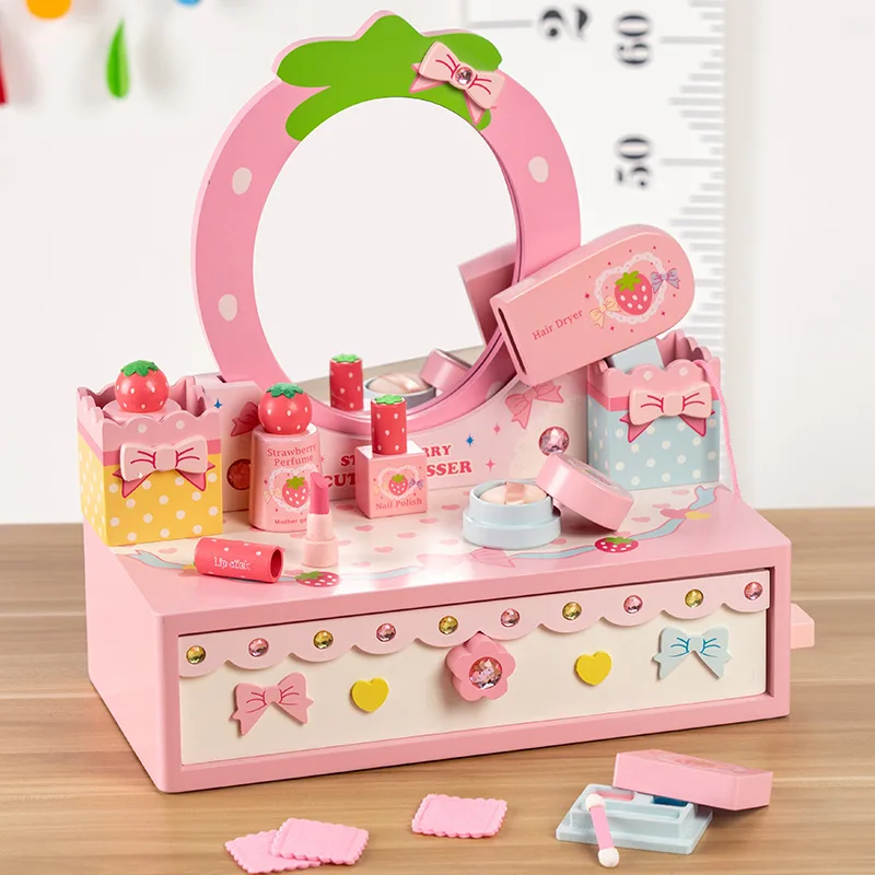 Клубничный детский домик для игры в помещении для девочек красивый набор игрушечный макияж кошелек для макияжа стол косметический туалетный столик Игрушки для девочек