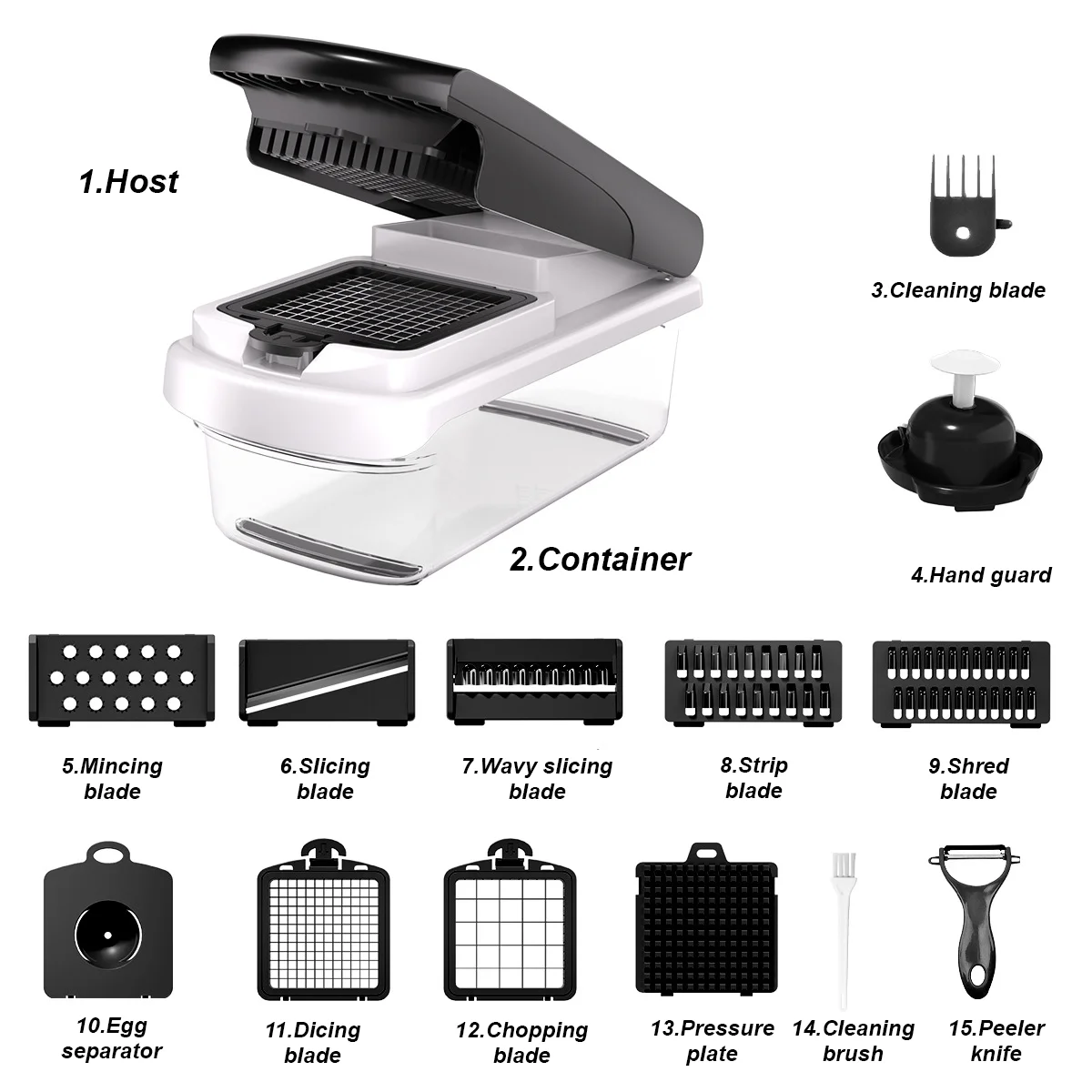 2025 Kitchen Wholesale Multifunctional 13/15 in 1 ABS Stainless Steel Tomato Slicer Dicer Manual Vegetable Cutter Chopper