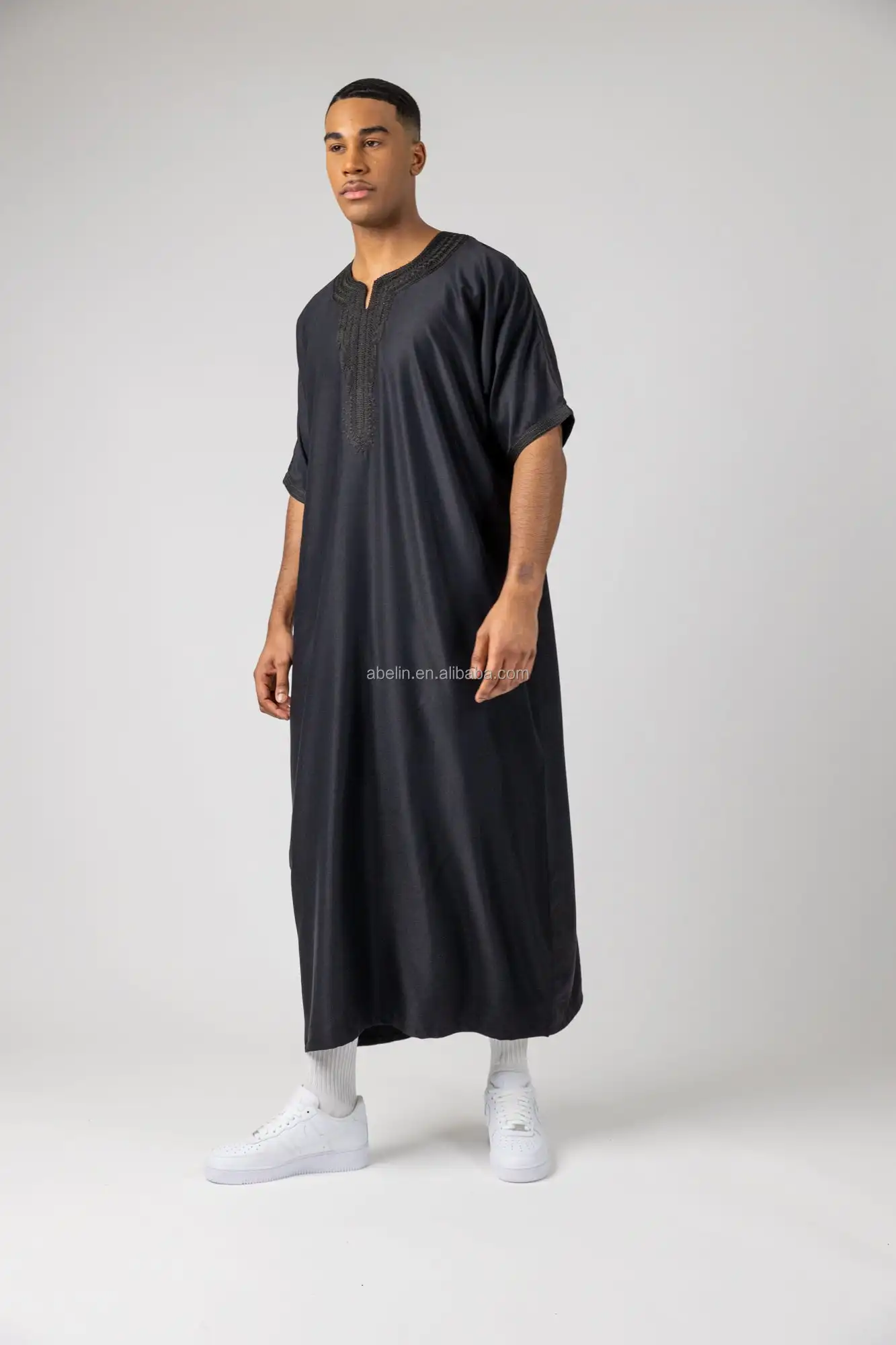 Caftano Uomo Arabo Marocchino Tradizionale - Abbigliamento Musulmano Elegante In Cotone, Vestito Lungo Con Ricami, Jelaba Per Ramadan E Matrimoni