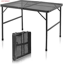 Camping Table, Folding Grill Table with Mesh Desktop, Adjustable Height Collapsible Table