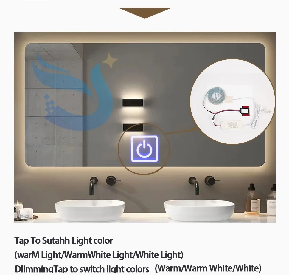 Single Key Led Single double color Dimmer Touch Switch Sensor For Smart Make Up Bathroom Mirror factory