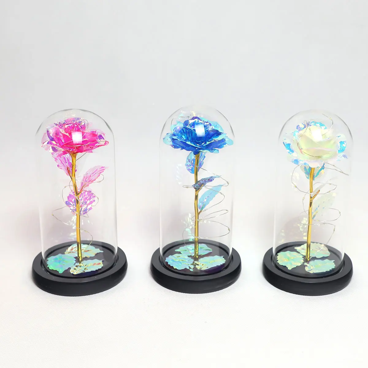 battery led dome light handmade glass dome cloche with wood base handmade glass dome colorful artificial flower gifts for mom