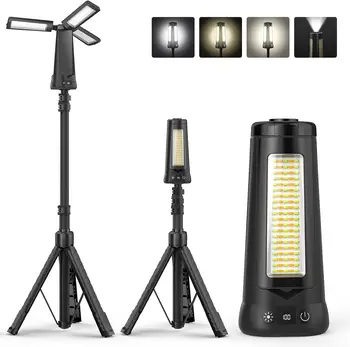 Solar LED Work Light  Camping Light Rechargeable with Retractable Stand Extendable Rod for Camping Hiking Repairing Jobsite