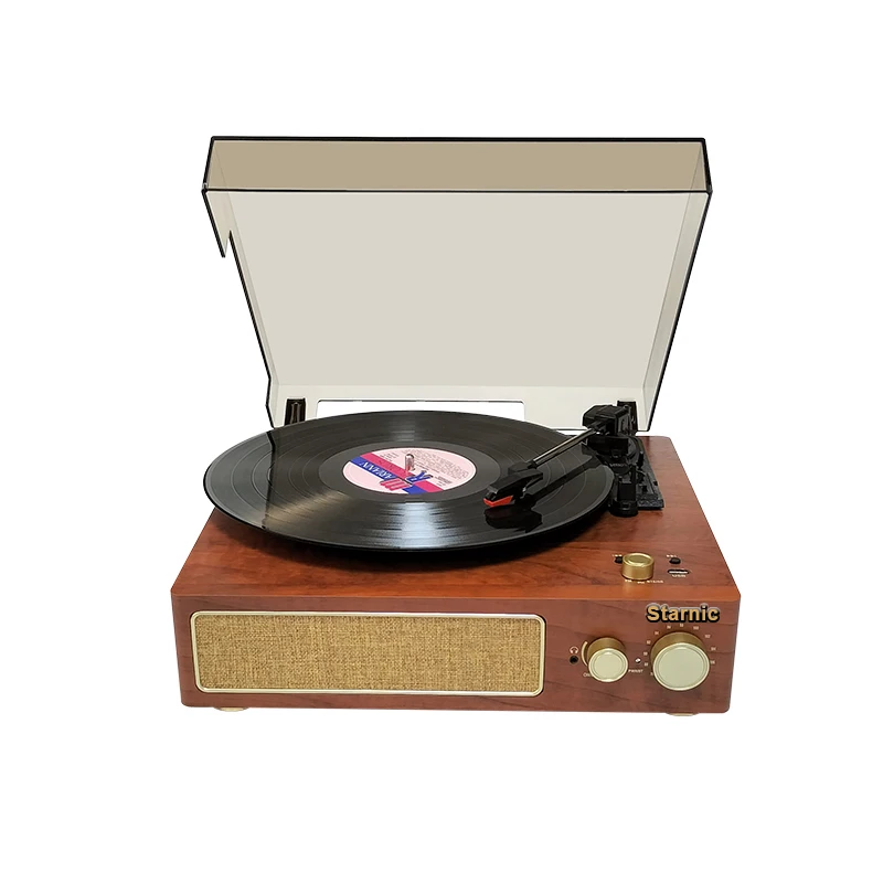Hot Sale Nostalgic 3speed Wooden Turntable Dj Record Player With Bt