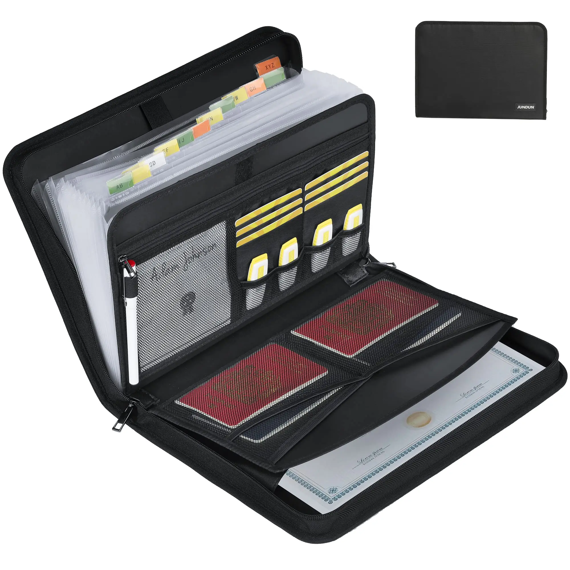 YIHUAXING 12-Pocket Expandable Fireproof Accordion File Organizer with Zipper and Tabs for Documents Storage