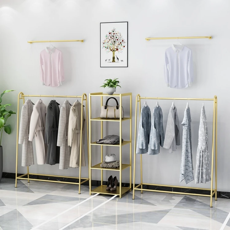 Modern Gold Clothing Store Display Free Stands Organizer Floortype