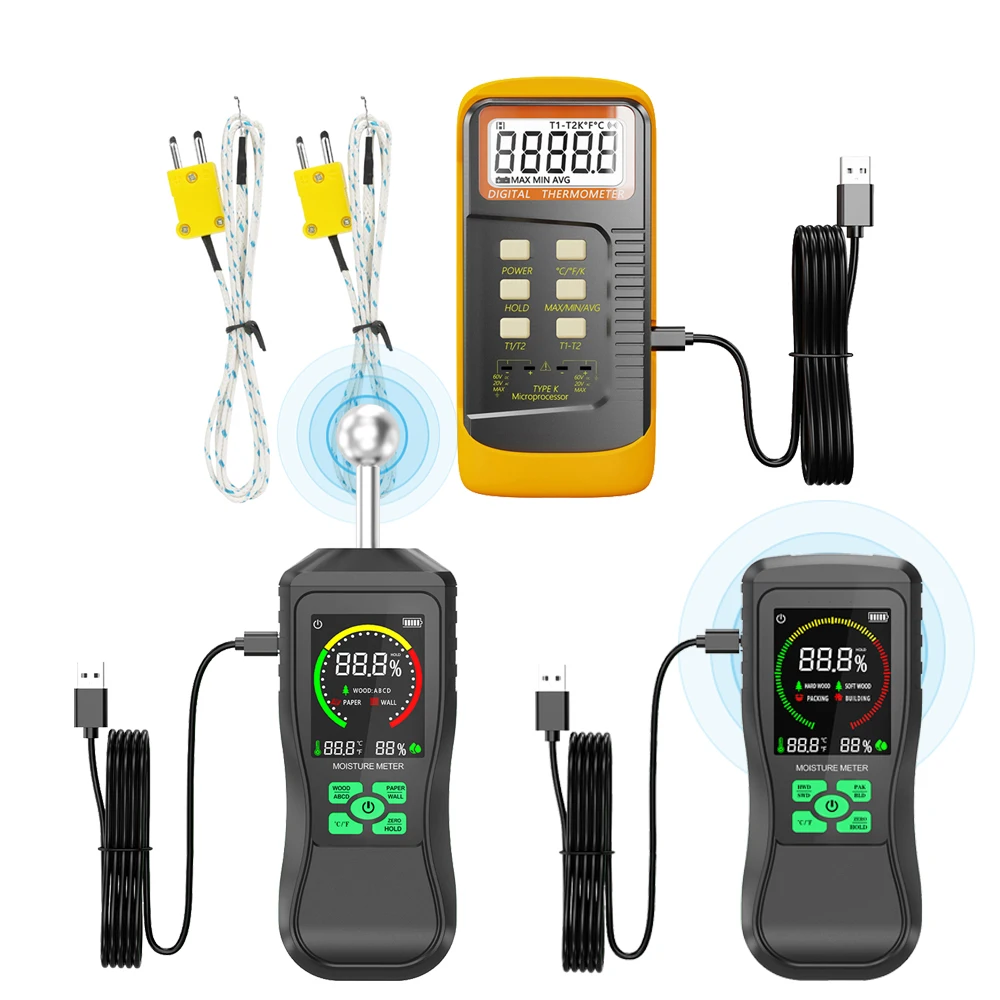Temperature Meter With Two Probes Dual Channel K Type Digital Thermocouple Thermometer 6802 II, 2 Pipe Clamp New K Type Thermometer