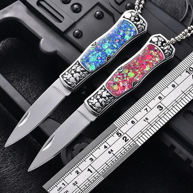 Portable Mini Pocket Outdoor Tactical Knife High Hardness Inlaid Resin Blade Bright High Stainless Steel for Camping