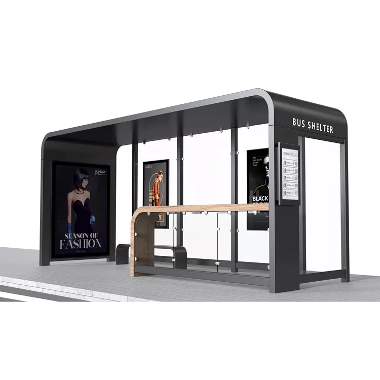 Luxury Modern Prefabricated Bus Shelter Smart Bus Stop with LED Lightbox MUPI Aluminum Frame Steel Material for Outdoor Use