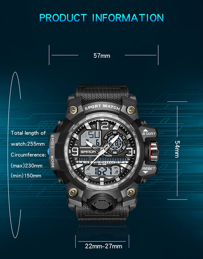 Sanda Trend Multi-functional Sports Luminous Outdoor Student Watch For Men 3133