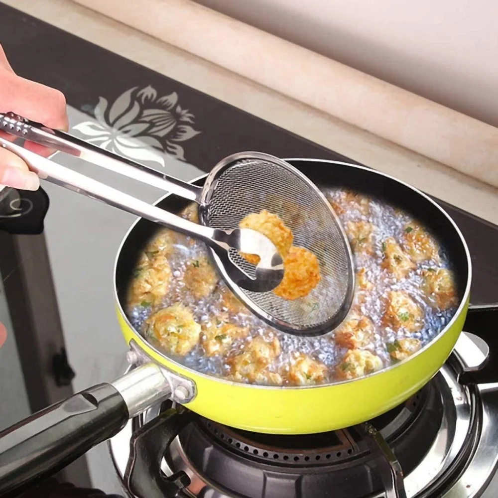 Сетчатый фильтр из нержавеющей стали для жарки масла ложка ковш дуршлаг с зажимом еды