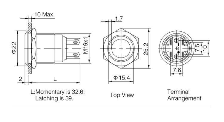 onpow 19mm circle illuminated spdt stainless