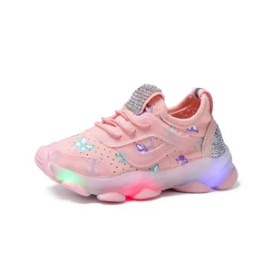 Children Led Casual Rhinestone Decorative Kids' Sport Shoes Breathable Kids Light Shoes Kids Sneakers Shoes for Girls