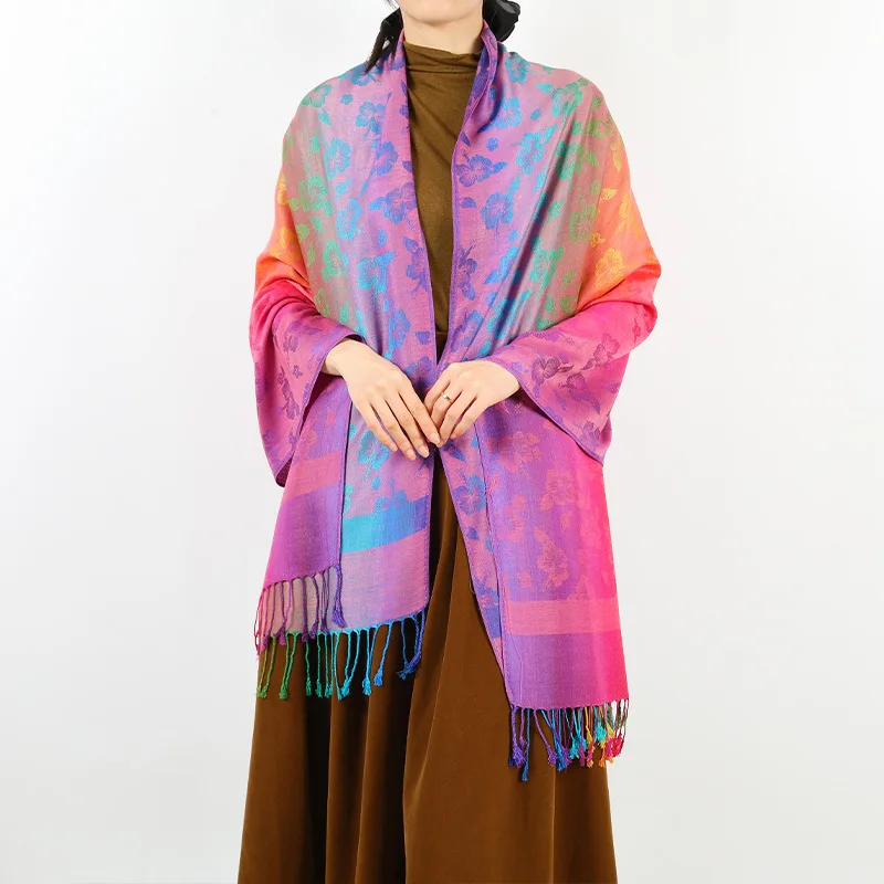 Factory Custom Rainbow Color Ombre Scarf Wholesale Textured Pashmina Shawl  Stole Scarf Hijab