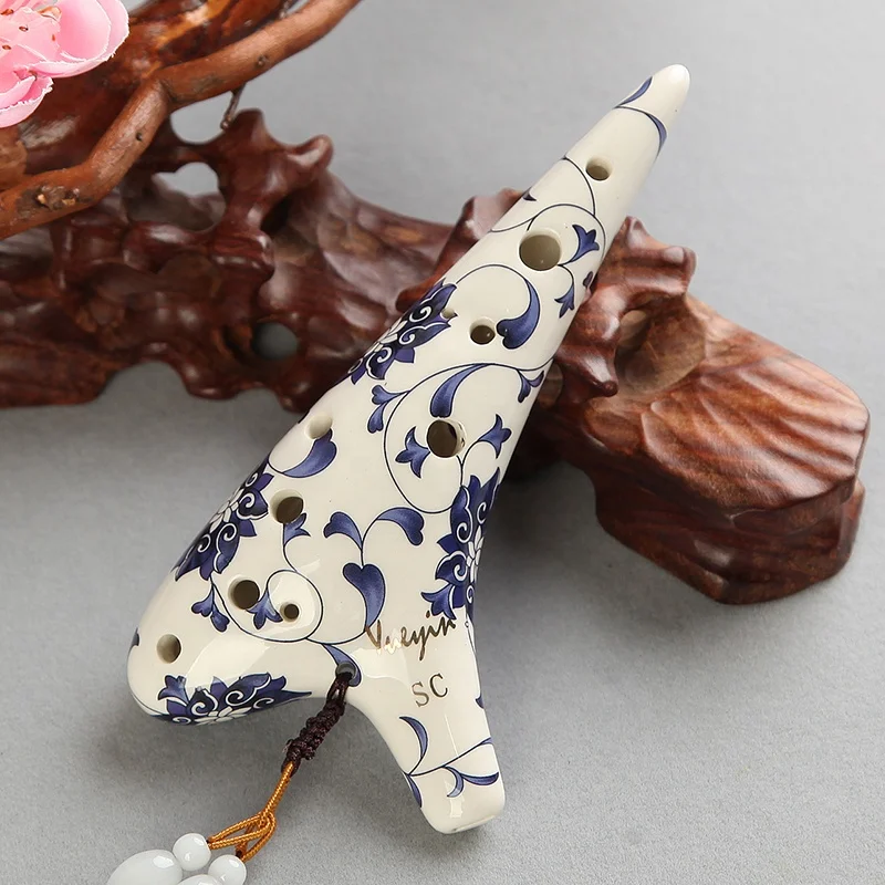 12穴オカリナ青と白のセラミックアルトCオカリナフルートの伝説中国の